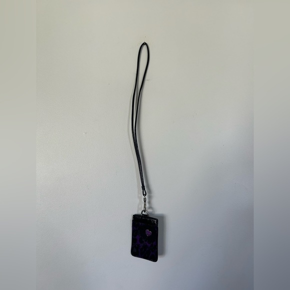 Coach Poppy Daisy Ocelot ID / Badge Purple Black Leopard Print - Picture 1 of 9